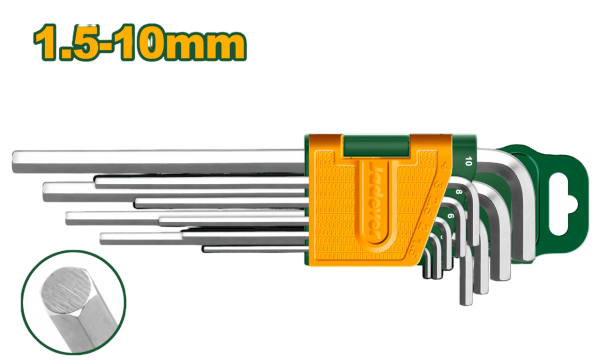JUEGO DE LLAVES HEXAGONALES 9 PIEZAS CR-V 1.5mm- 10mm